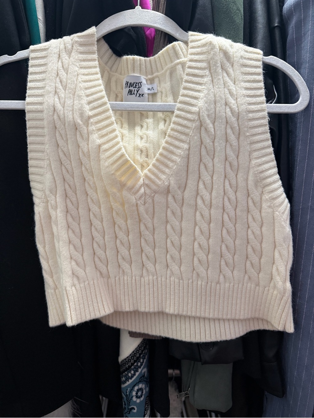 Princess Polly Cream Cable Knit V-Neck Sweater Vest